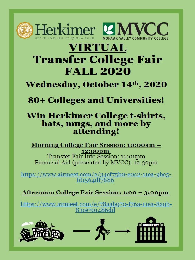 A flyer for the 2020 transfer college fair